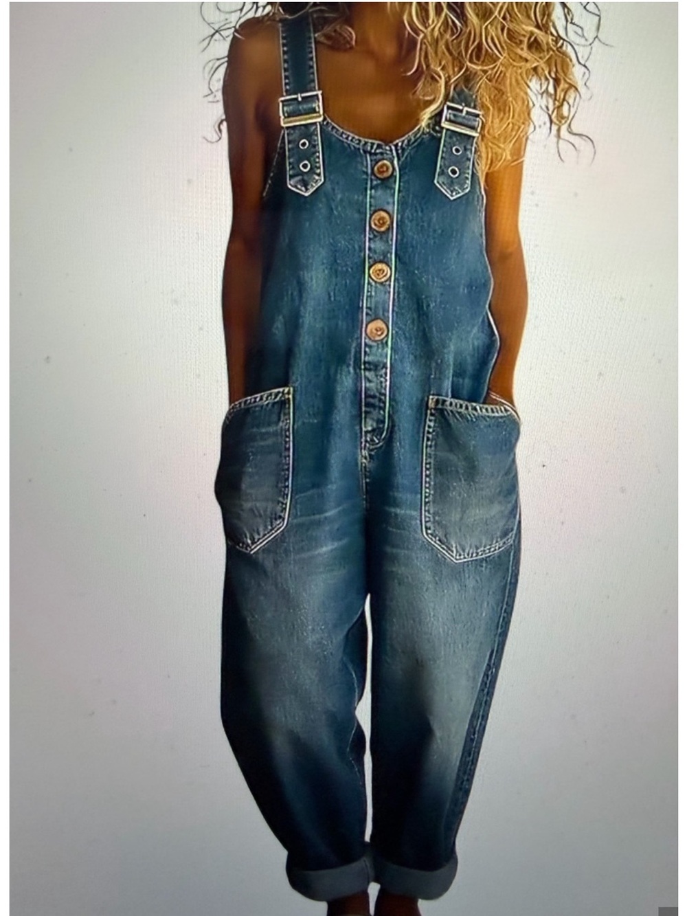 Denim Button-front Wide- Leg Barrel Overalls - NWT - Size XXL